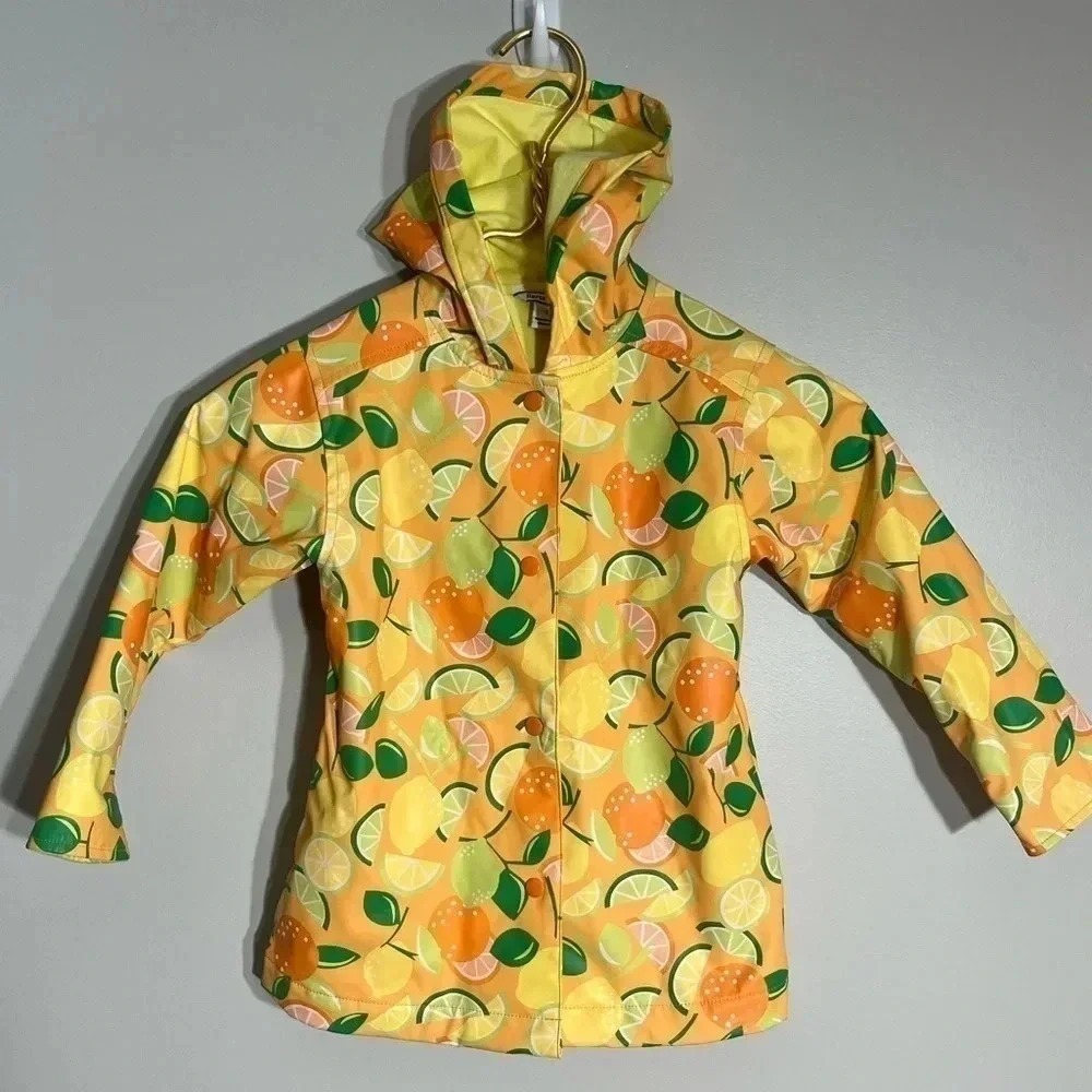 Hartstrings Toddler Girls Citrus Print Hooded Raincoat Orange‎ Yellow 2T